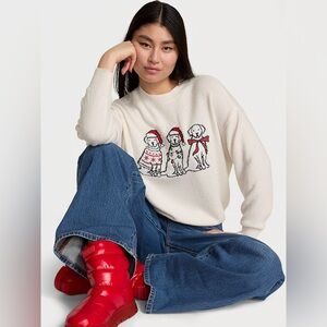 Pink White Campus Dog Knit Sweater